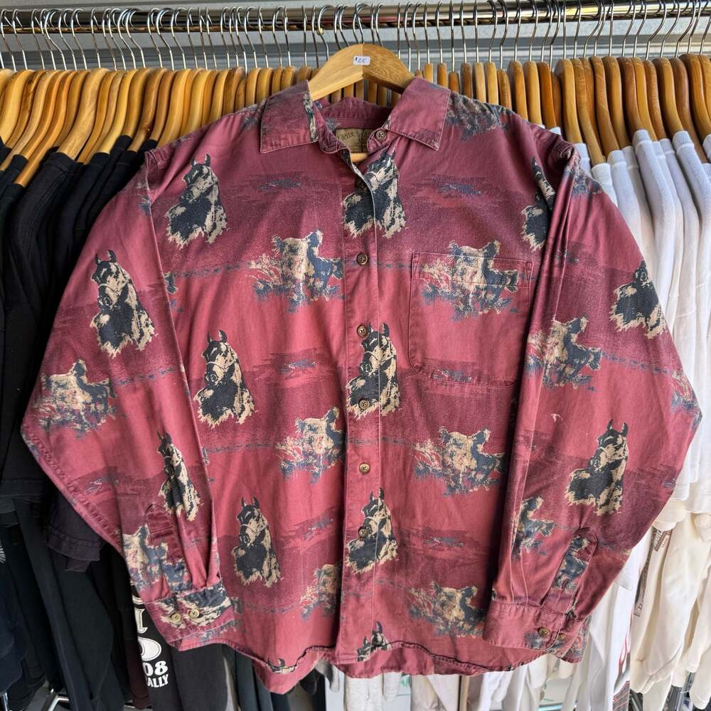 Vintage Bit & Bridle Long Sleeve Button Shirt Western Horse